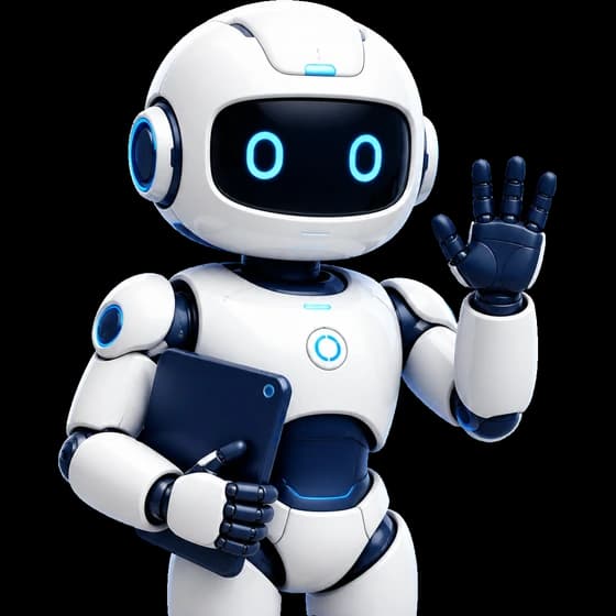 手持平板並揮手回報任務的 AI 代理機器人