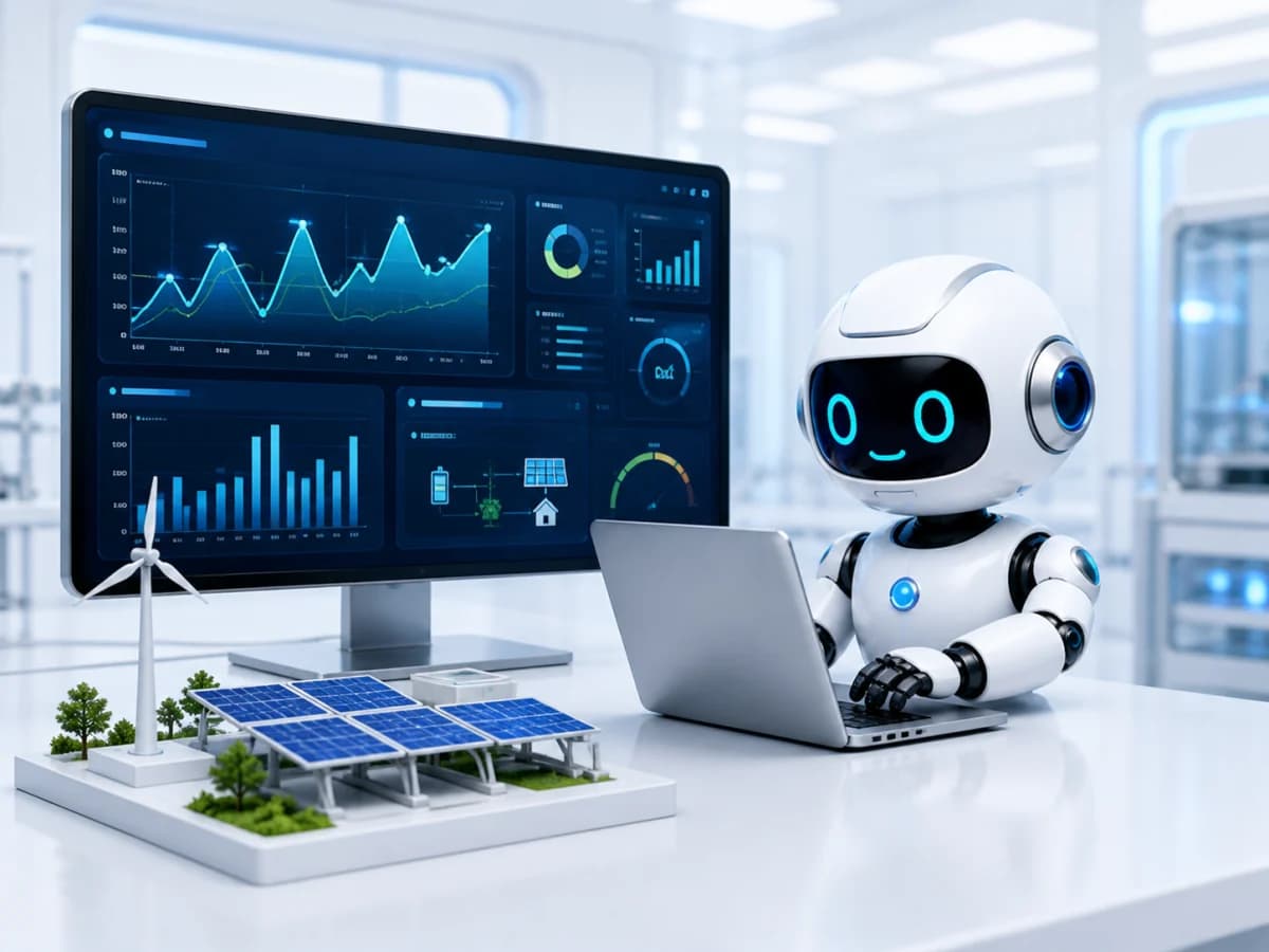 エネルギーダッシュボードで太陽光発電と電力使用状況を監視するAIロボット