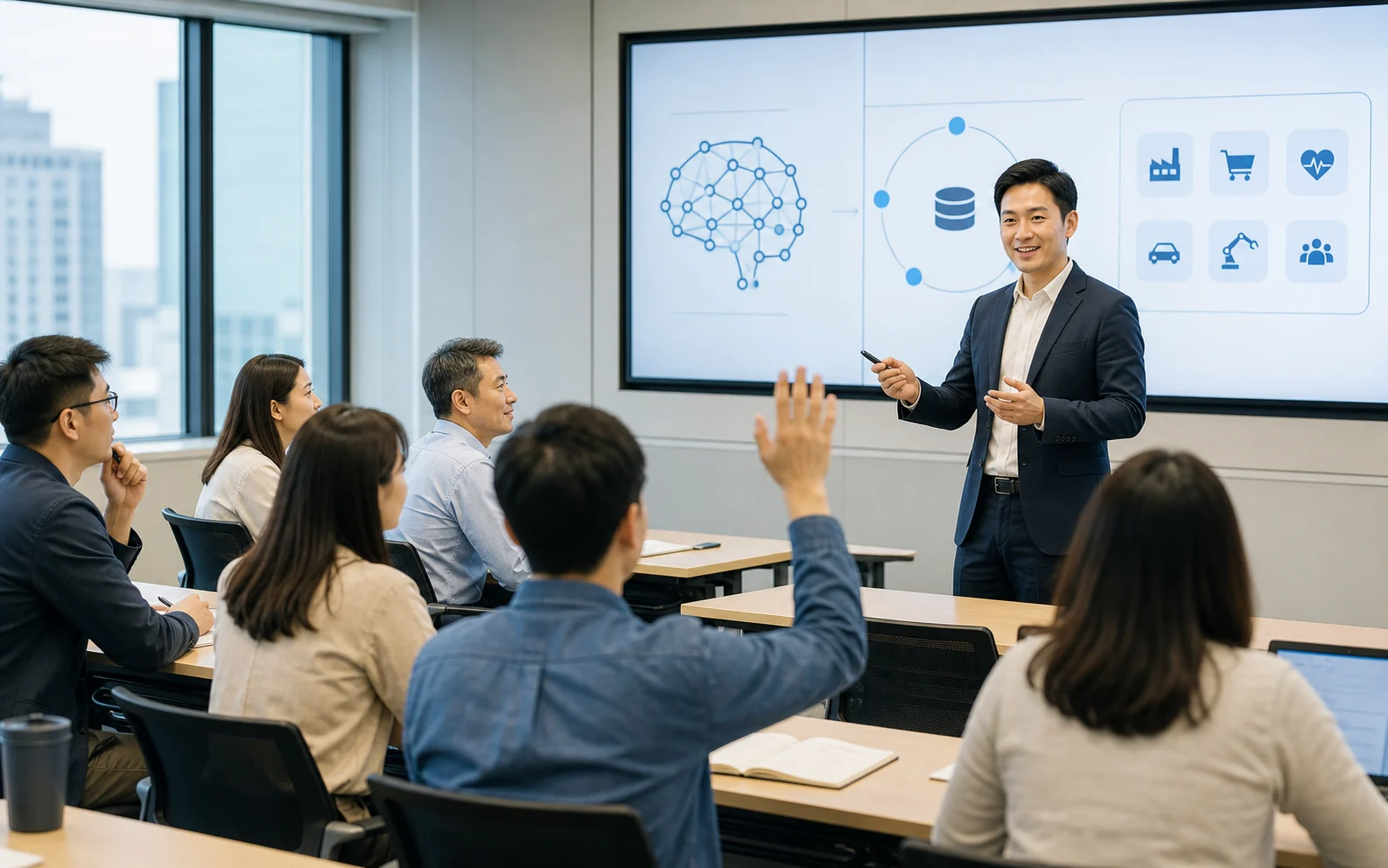 iPAS AI 應用規劃師初級班:講師說明 AI 基礎與產業應用,學員舉手提問